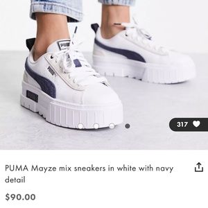 PUMA Mayze mix sneakers in white with navy detail